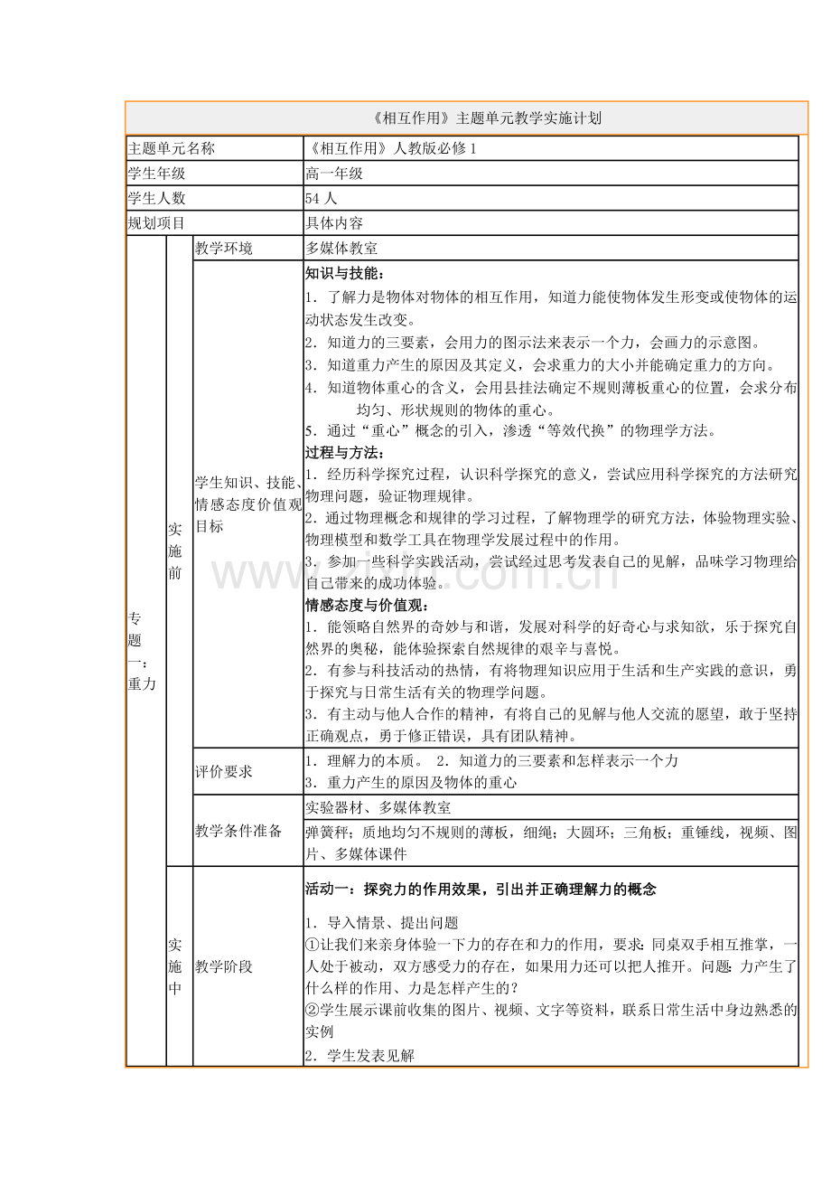 《相互作用》主题单元教学实施方案.doc_第1页