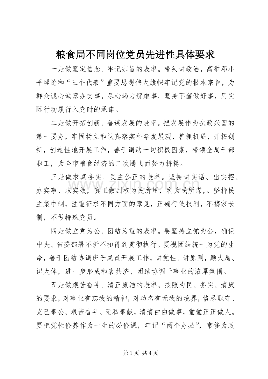 粮食局不同岗位党员先进性具体要求 .docx_第1页