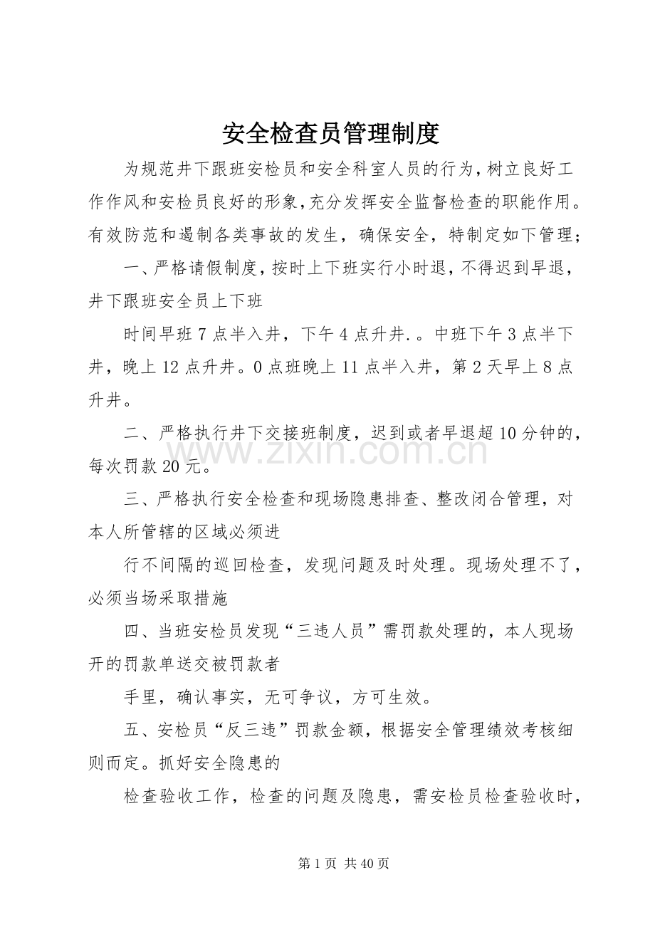安全检查员管理规章制度.docx_第1页
