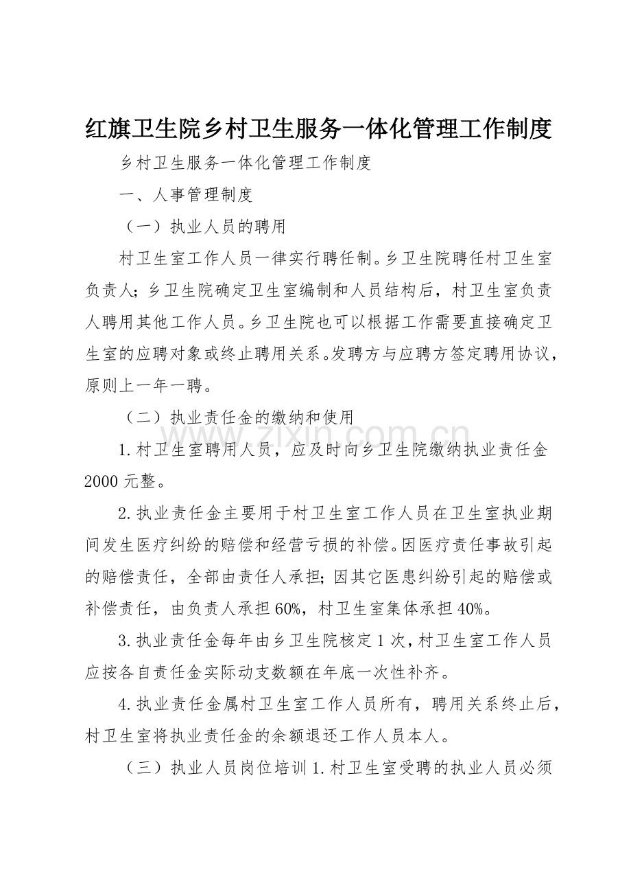 红旗卫生院乡村卫生服务一体化管理工作规章制度细则.docx_第1页