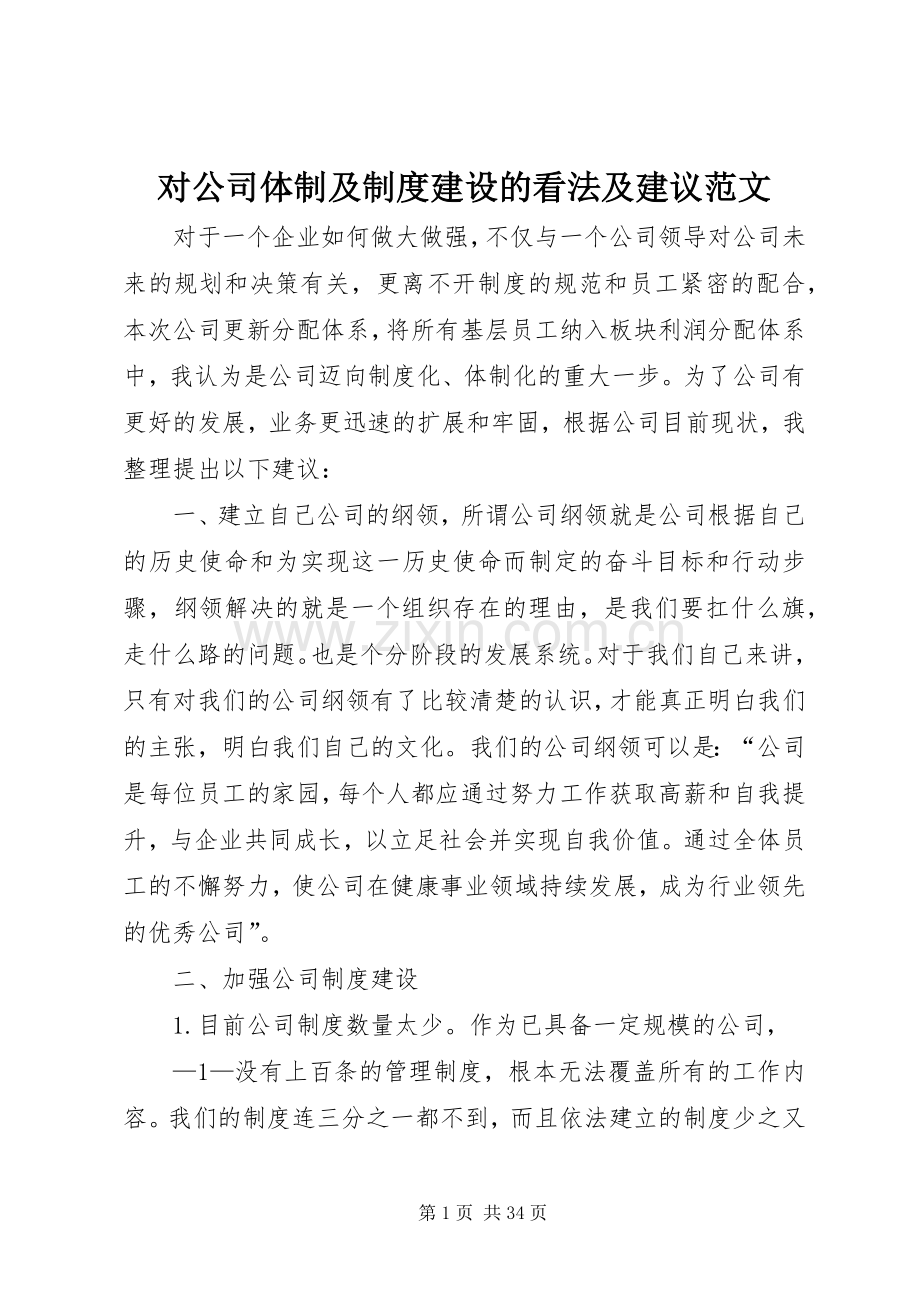 对公司体制及规章制度建设的看法及建议范文.docx_第1页