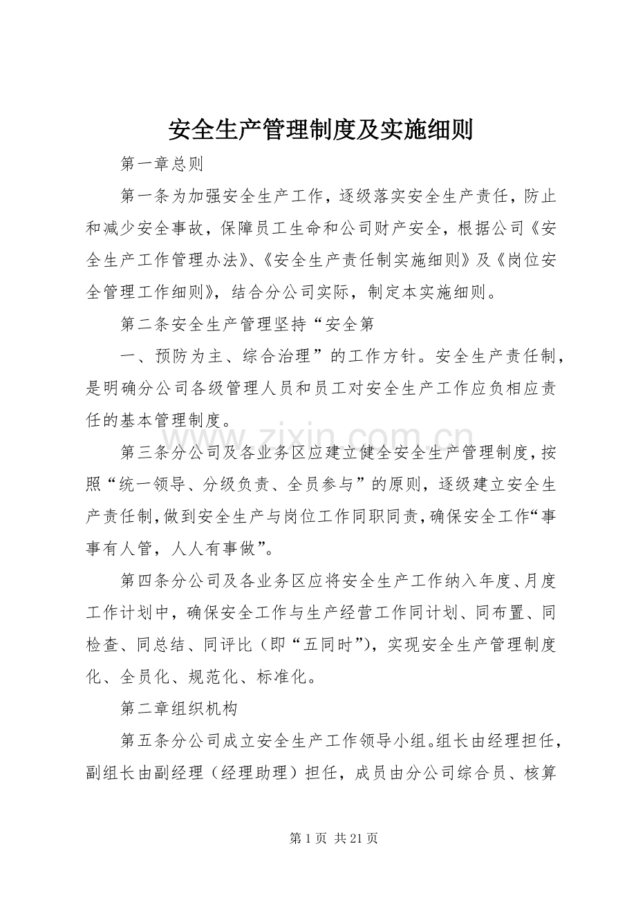 安全生产管理规章制度及实施细则.docx_第1页