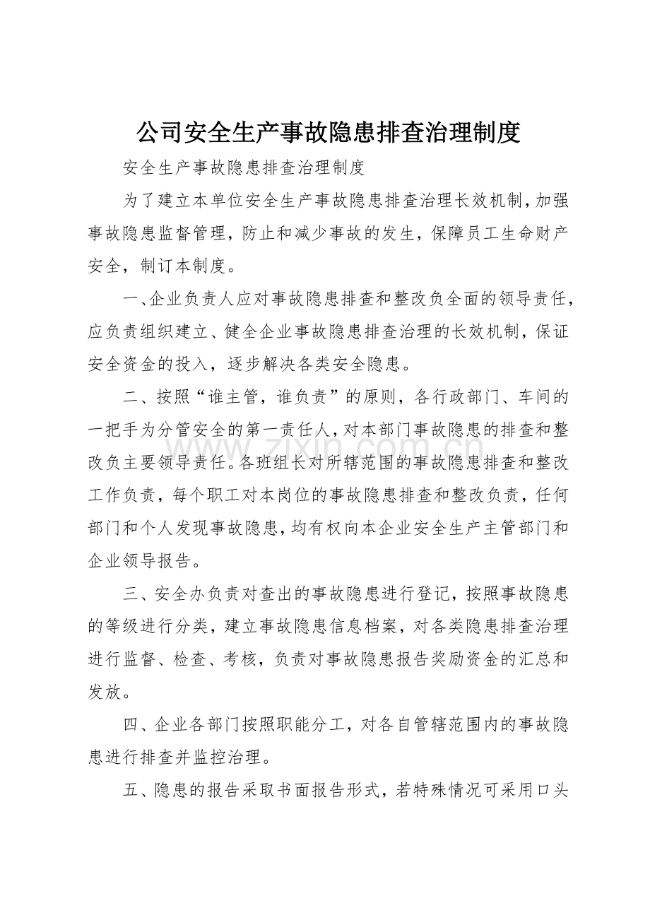 公司安全生产事故隐患排查治理规章制度细则.docx_第1页