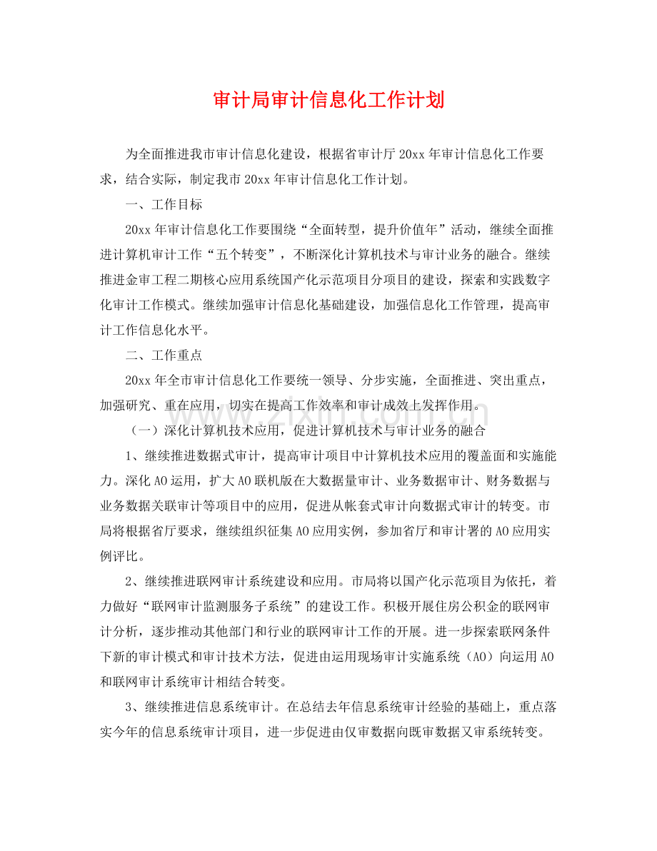 审计局审计信息化工作计划 .docx_第1页