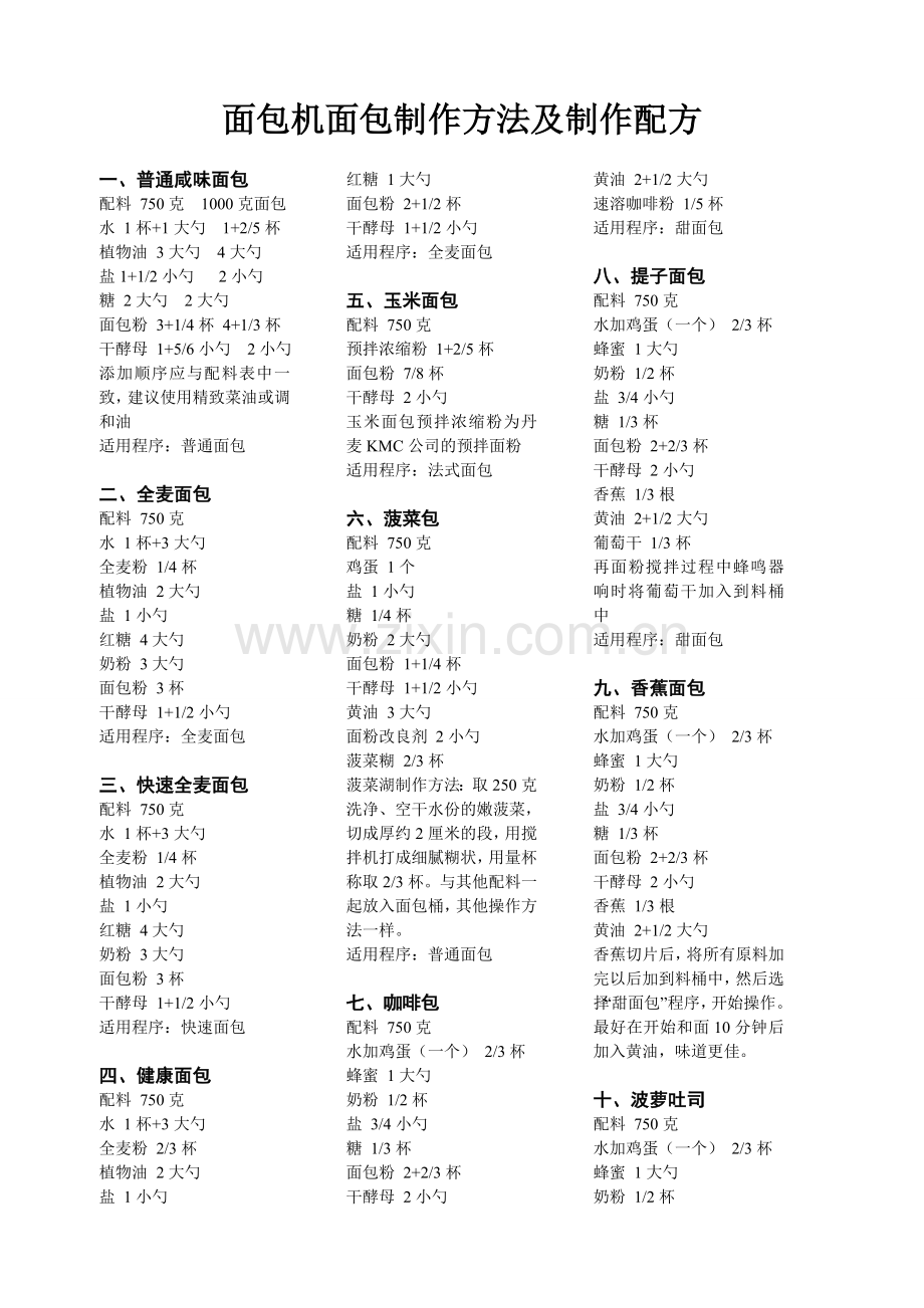 面包机面包制作方法及制作配方.doc_第1页