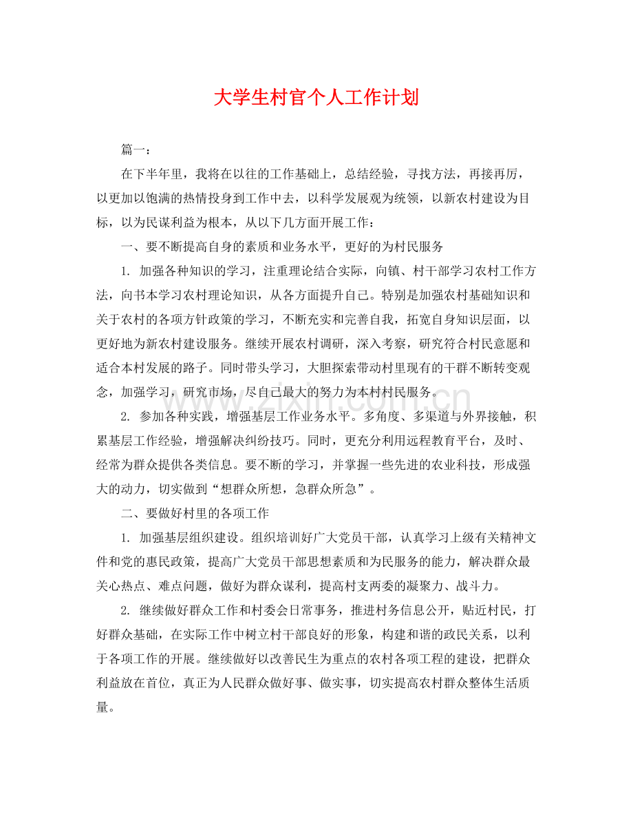 大学生村官个人工作计划 .docx_第1页