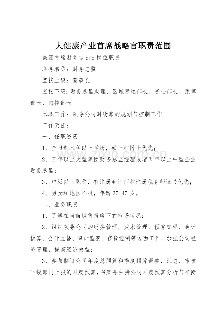 大健康产业首席战略官职责要求范围 .docx_第1页