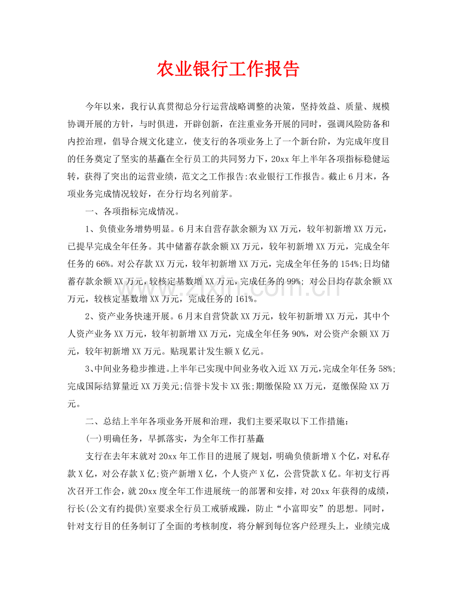 农业银行工作报告(通用).doc_第1页