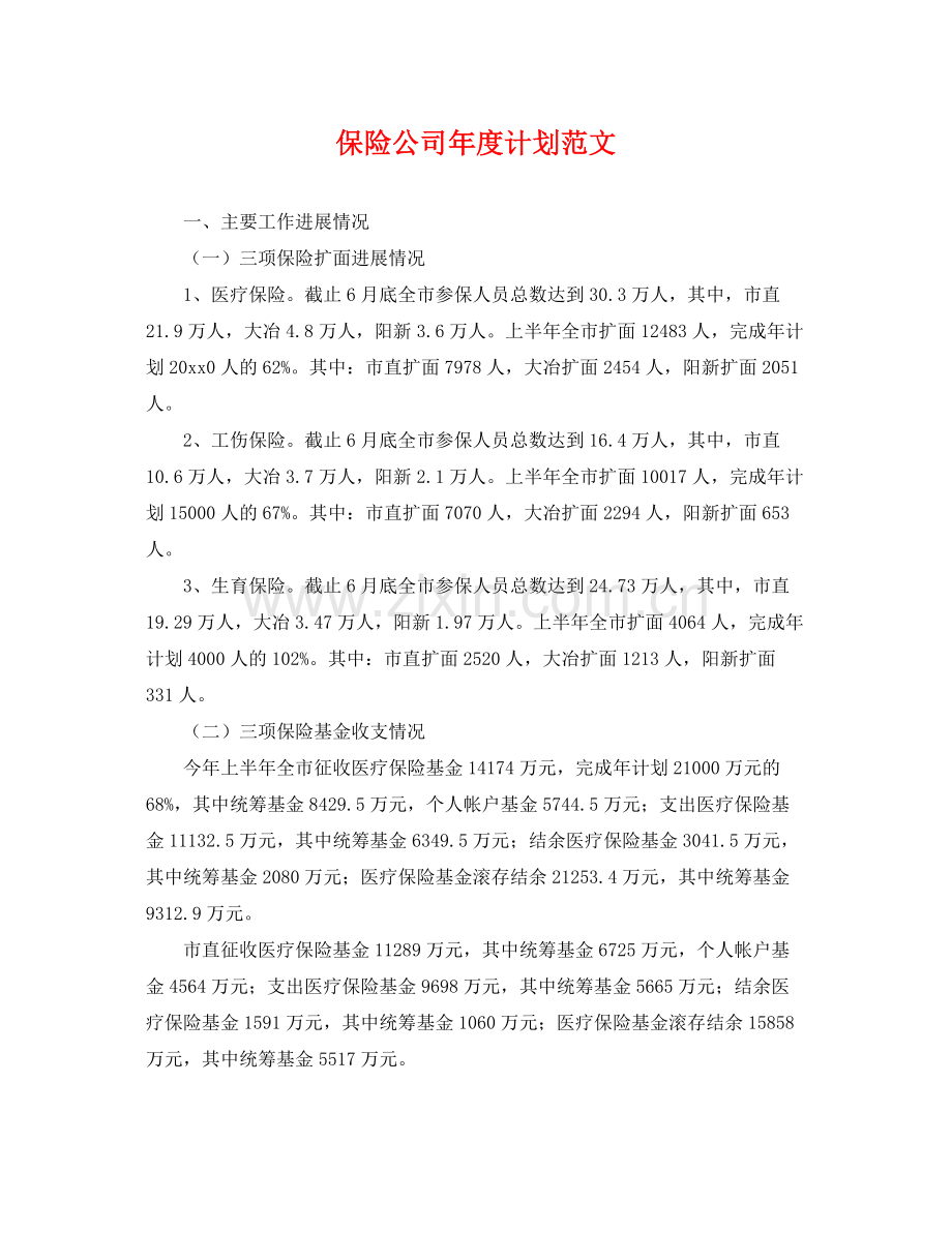 保险公司年度计划范文 .docx_第1页