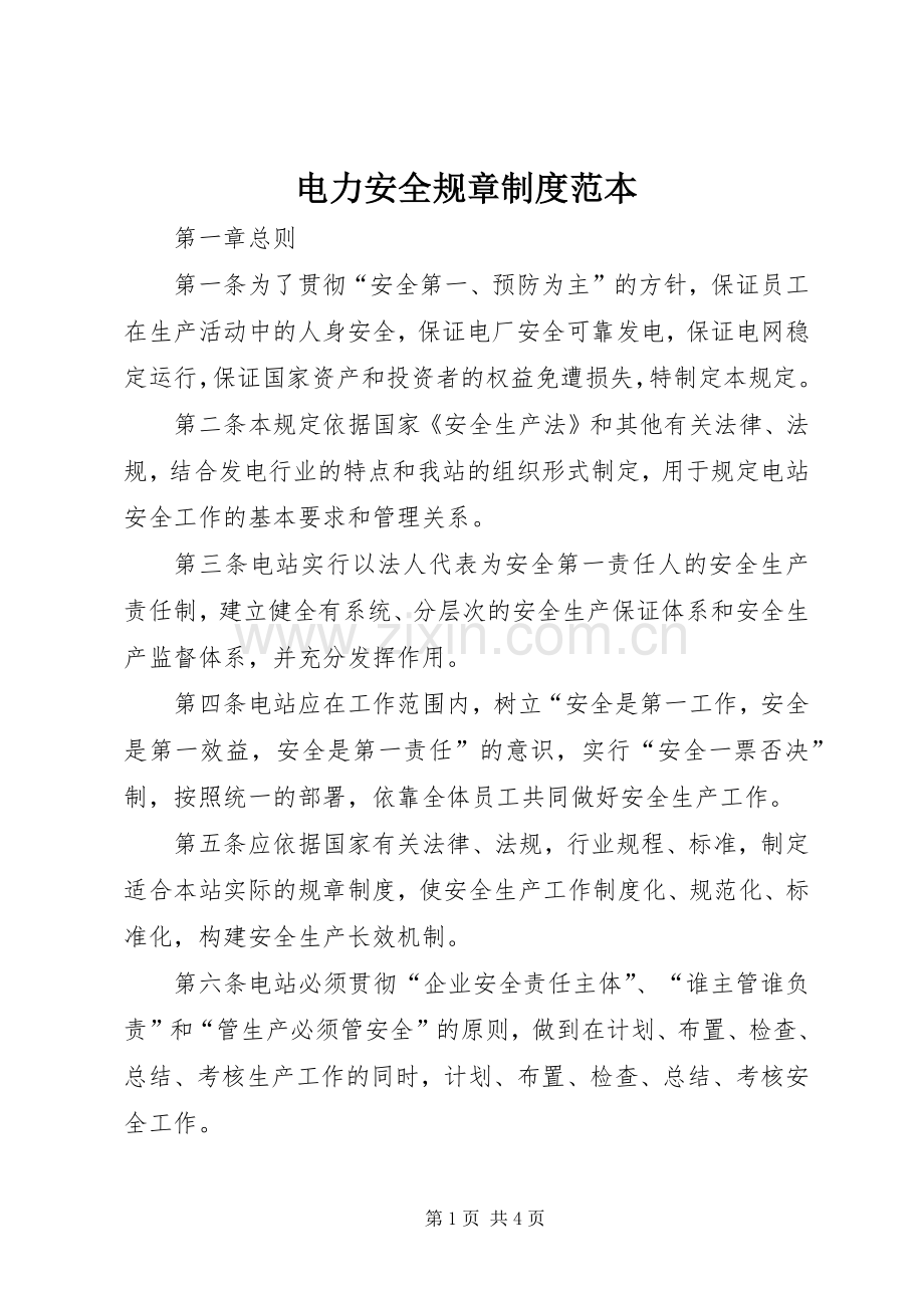 电力安全规章规章制度范本.docx_第1页