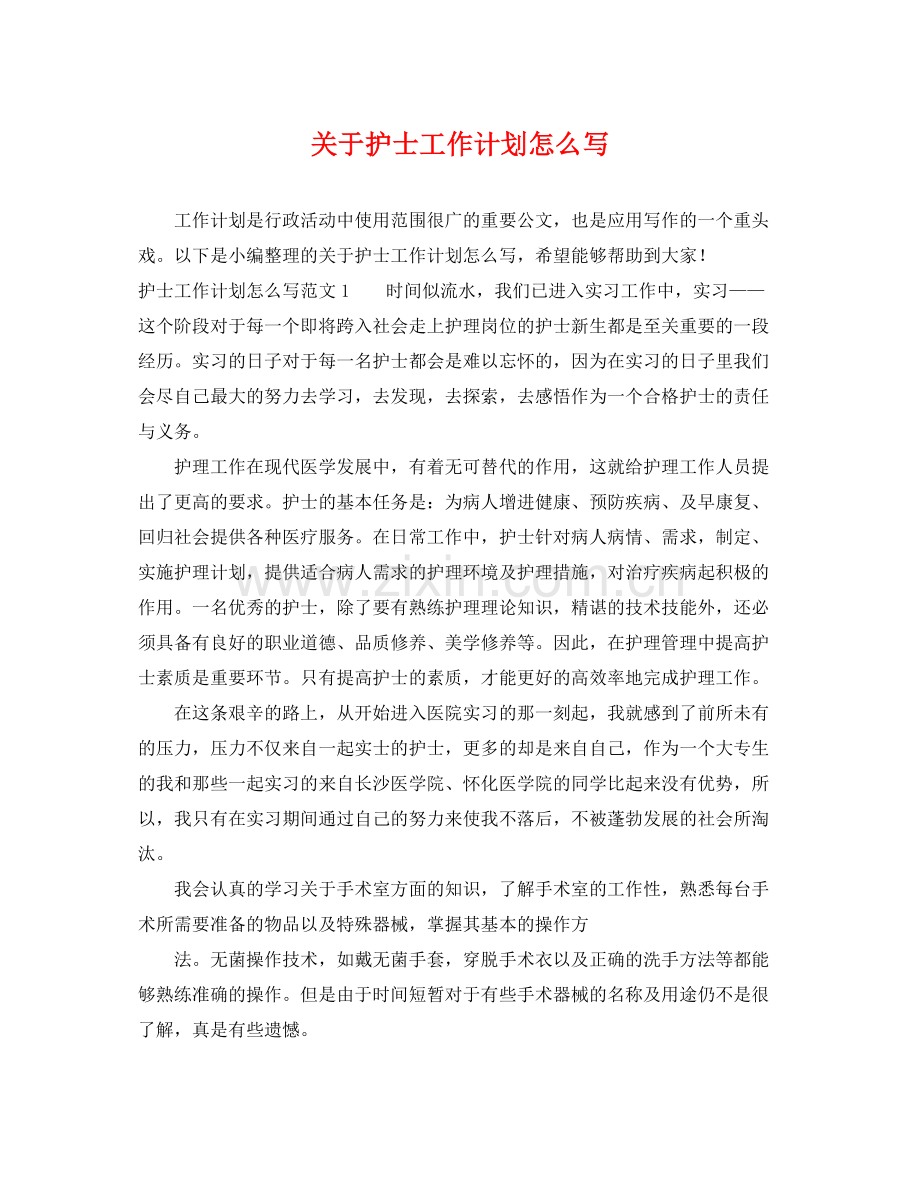 关于护士工作计划怎么写 .docx_第1页