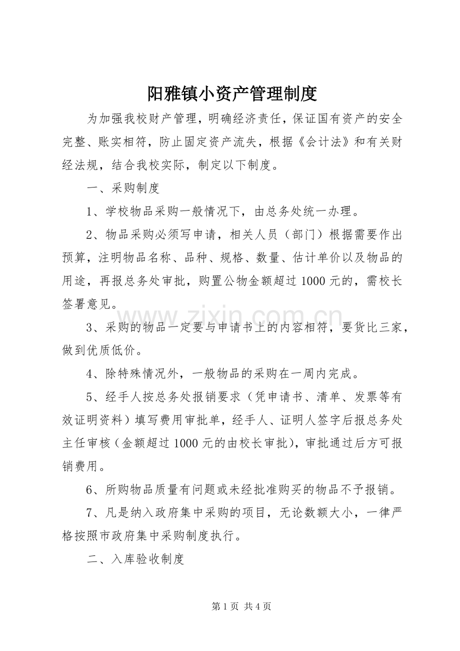 阳雅镇小资产管理规章制度.docx_第1页