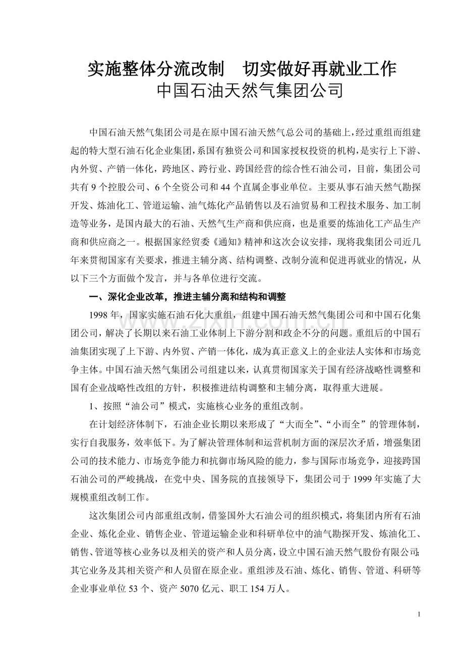 实施整体分流改制切实做好再就业工作.doc_第1页