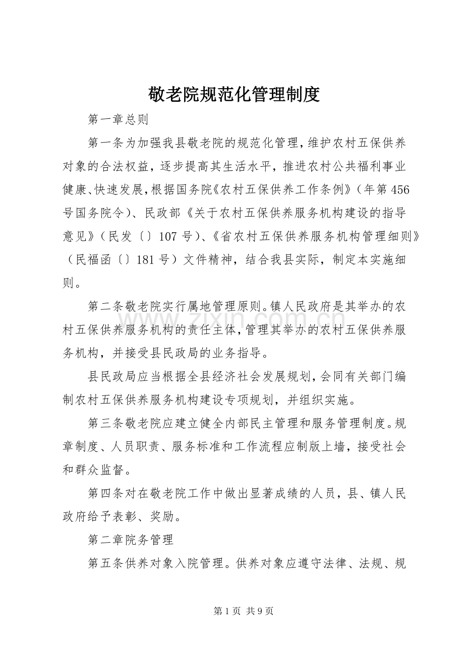 敬老院规范化管理规章制度.docx_第1页