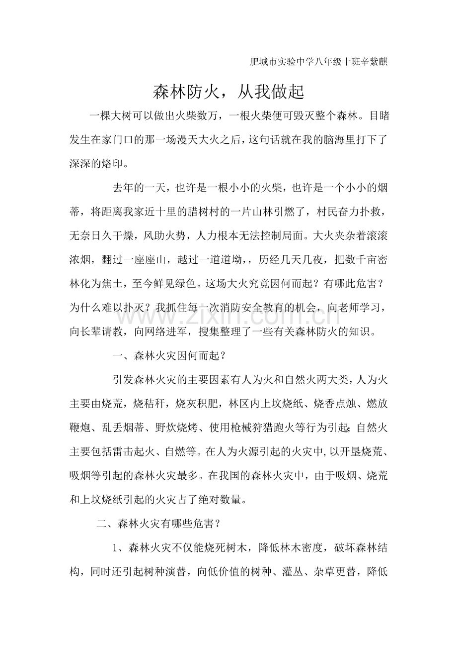 森林防火,从我做起.doc_第1页