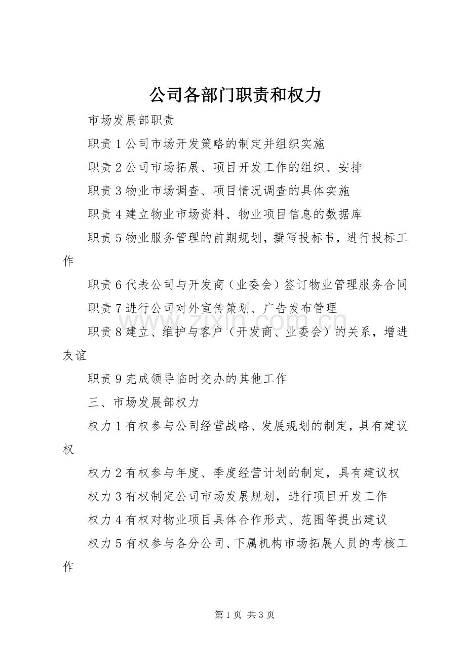 公司各部门职责要求和权力.docx_第1页