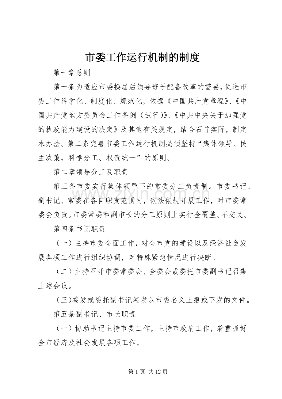 市委工作运行机制的规章制度.docx_第1页