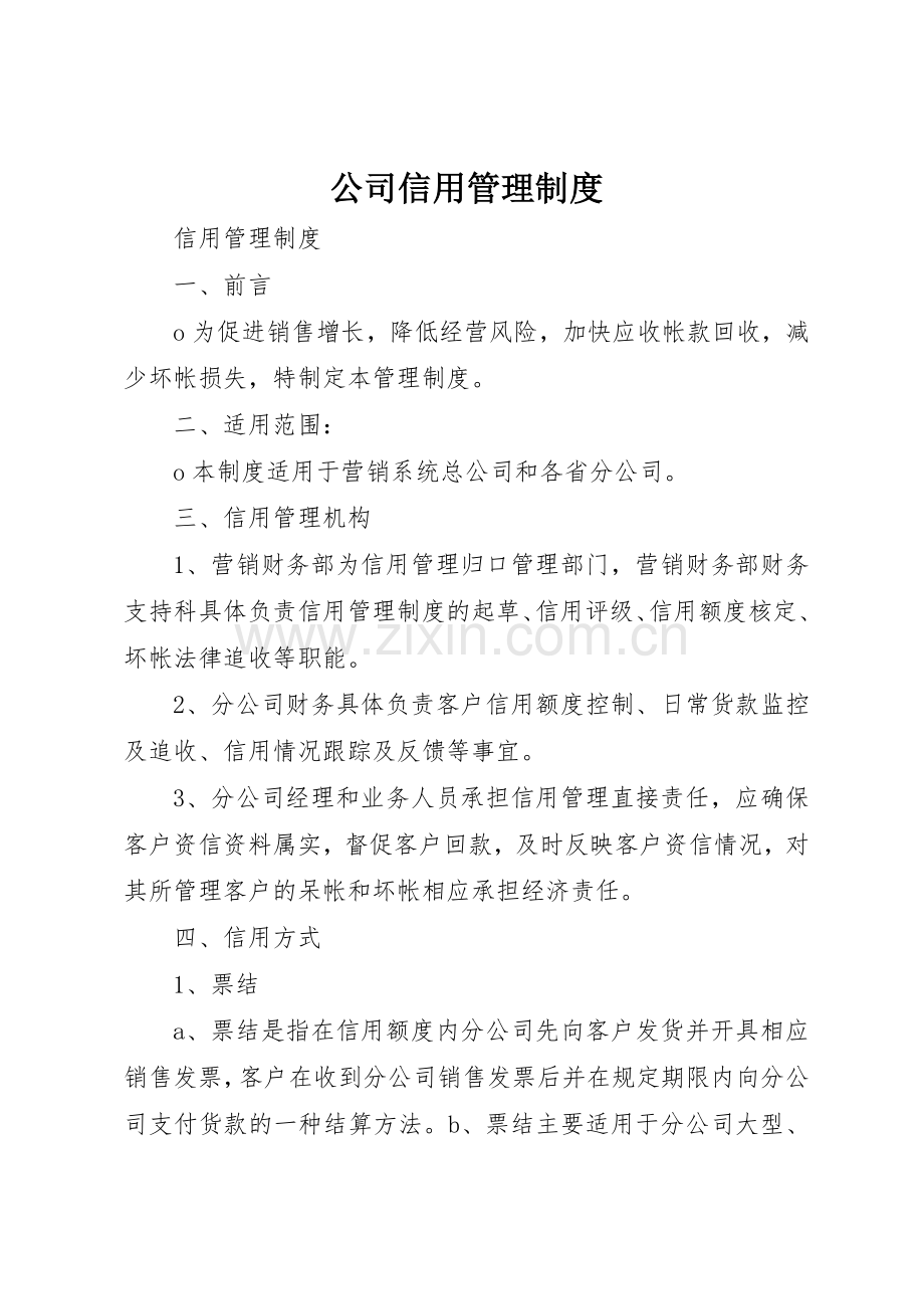 公司信用管理规章制度细则.docx_第1页