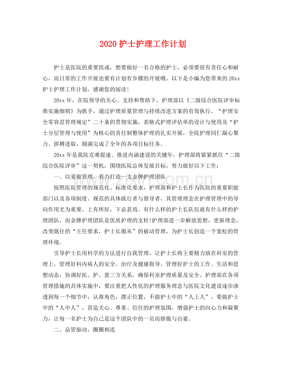 护士护理工作计划 .docx_第1页