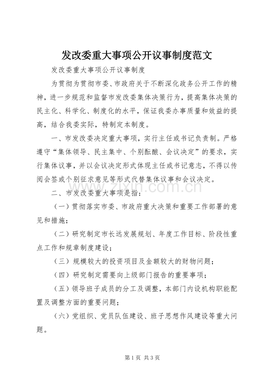 发改委重大事项公开议事规章制度范文.docx_第1页