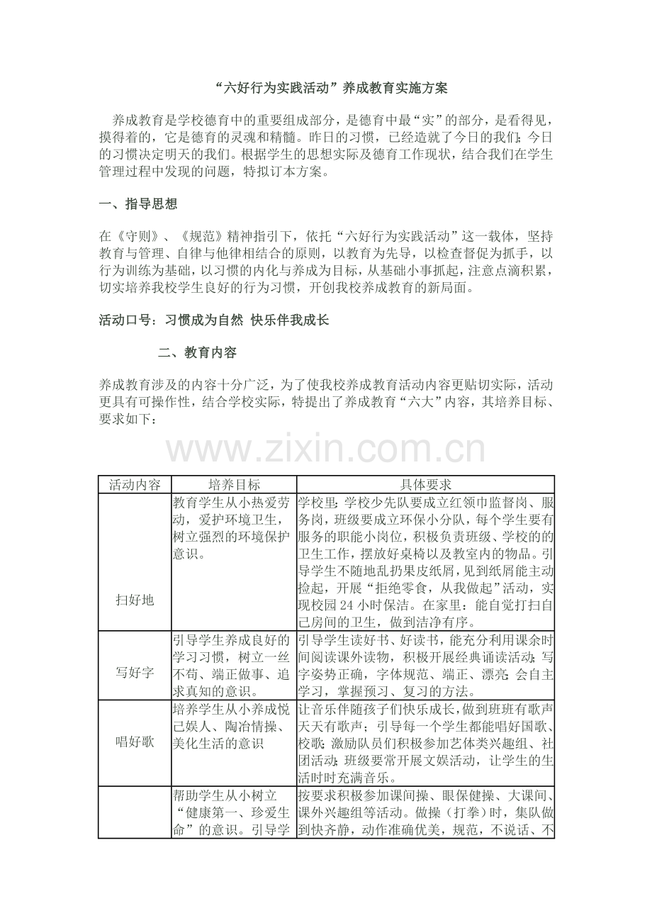 “六好行为实践活动”养成教育实施方案.doc_第1页