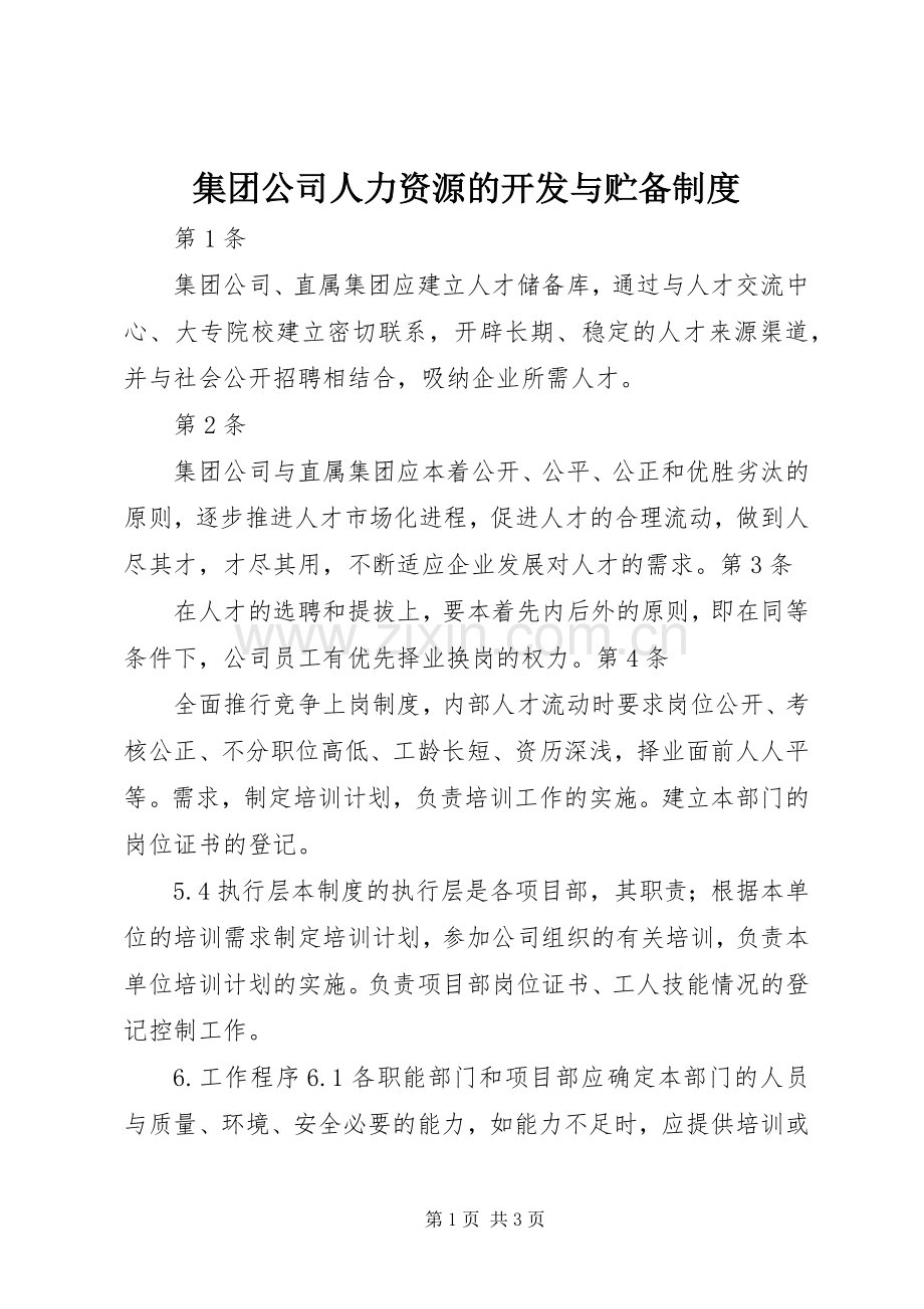 集团公司人力资源的开发与贮备规章制度.docx_第1页