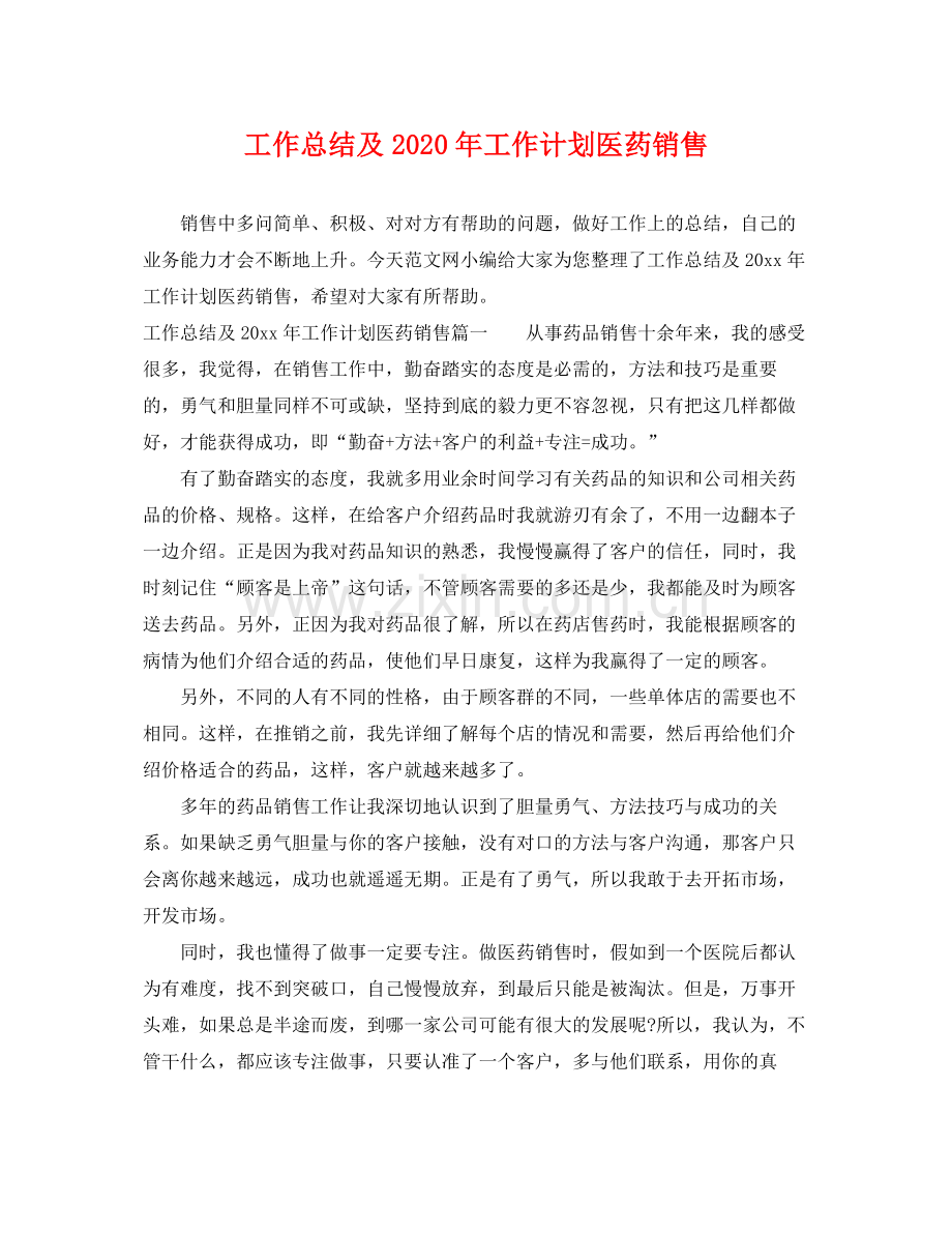 工作总结及年工作计划医药销售 .docx_第1页