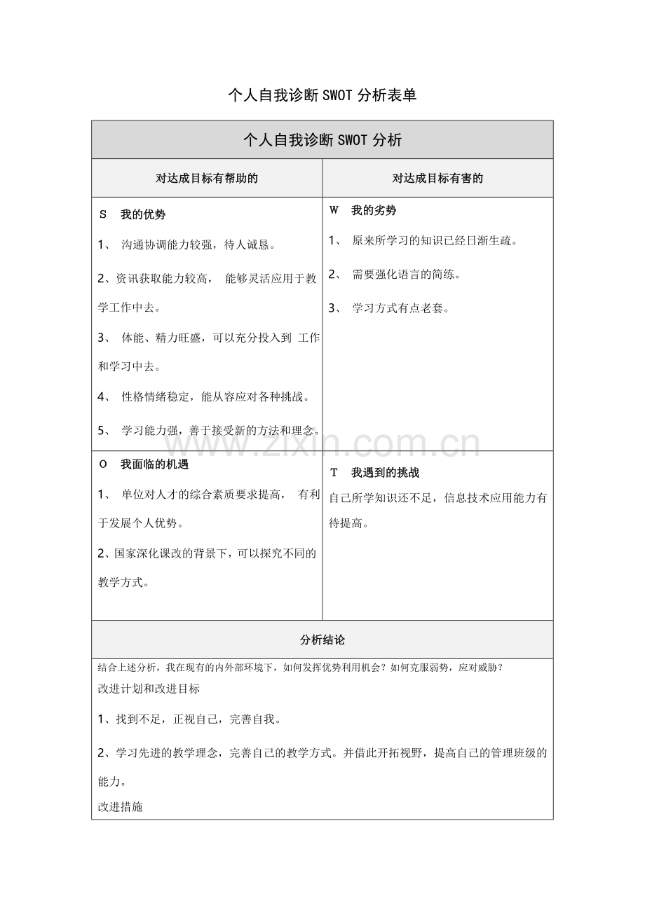 林海华个人自我诊断SWOT分析表.doc_第1页