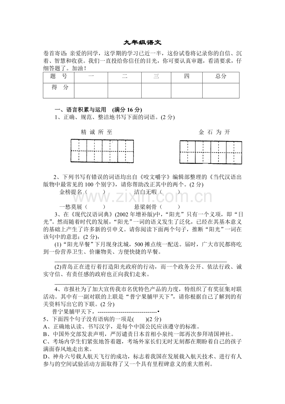 语文版九年语文期中测试题.doc_第1页