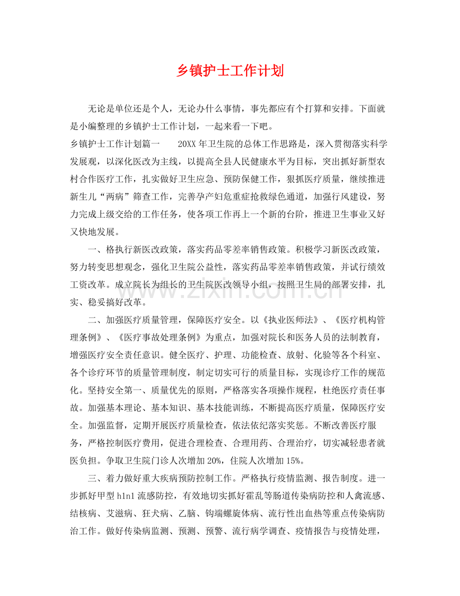 乡镇护士工作计划 .docx_第1页