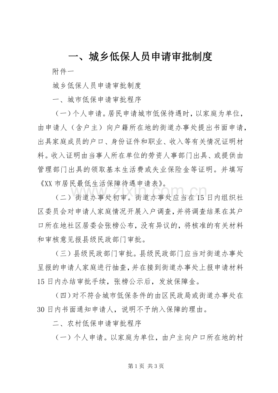 一、城乡低保人员申请审批规章制度.docx_第1页