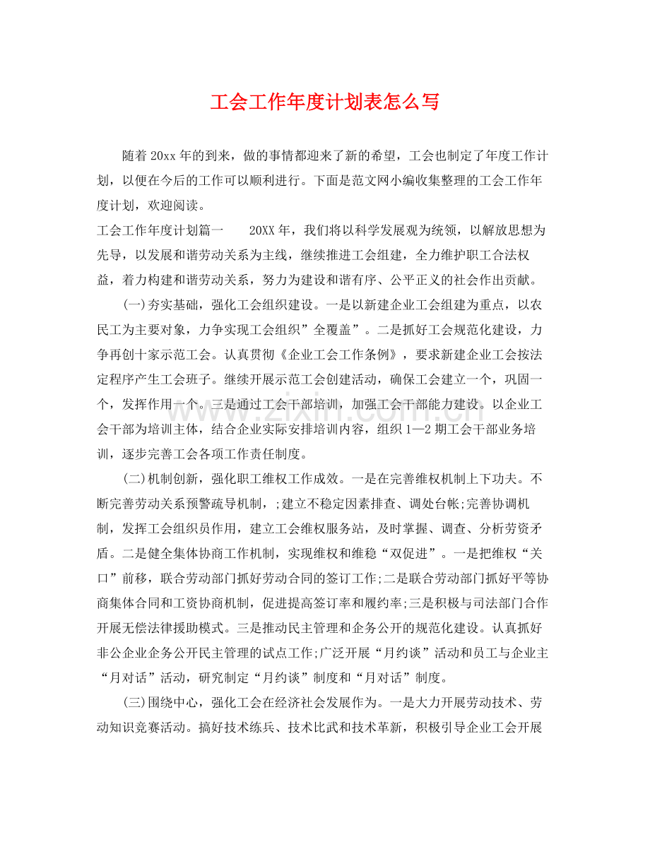 工会工作年度计划表怎么写 .docx_第1页