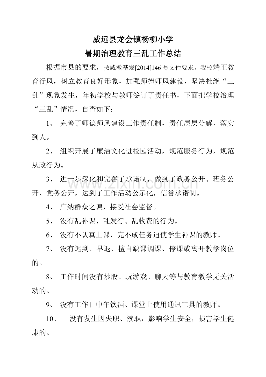 治理“三乱”自查报告.doc_第1页