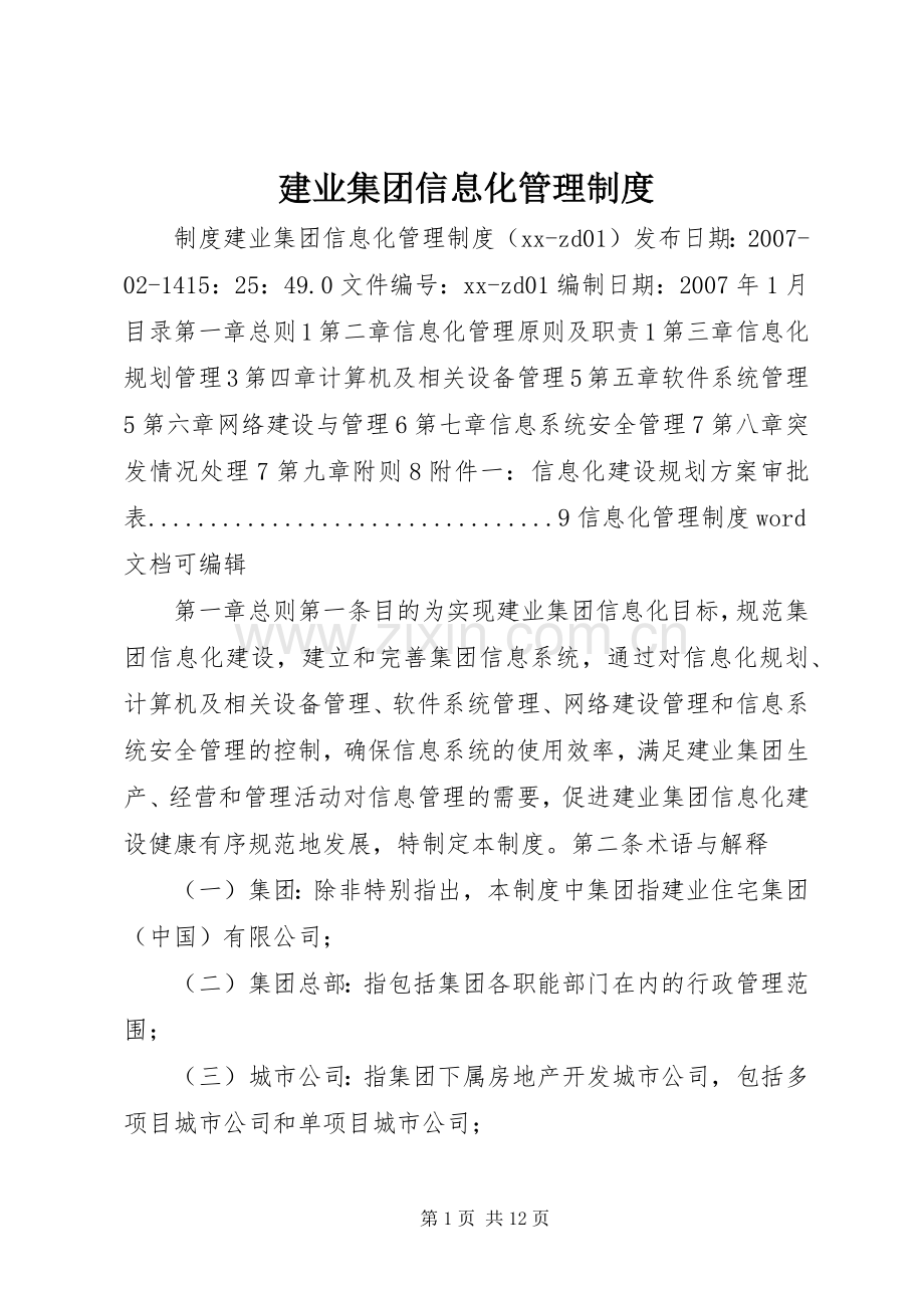 建业集团信息化管理规章制度.docx_第1页