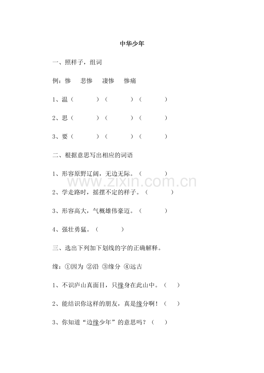 《中华少年》同步练习.doc_第1页