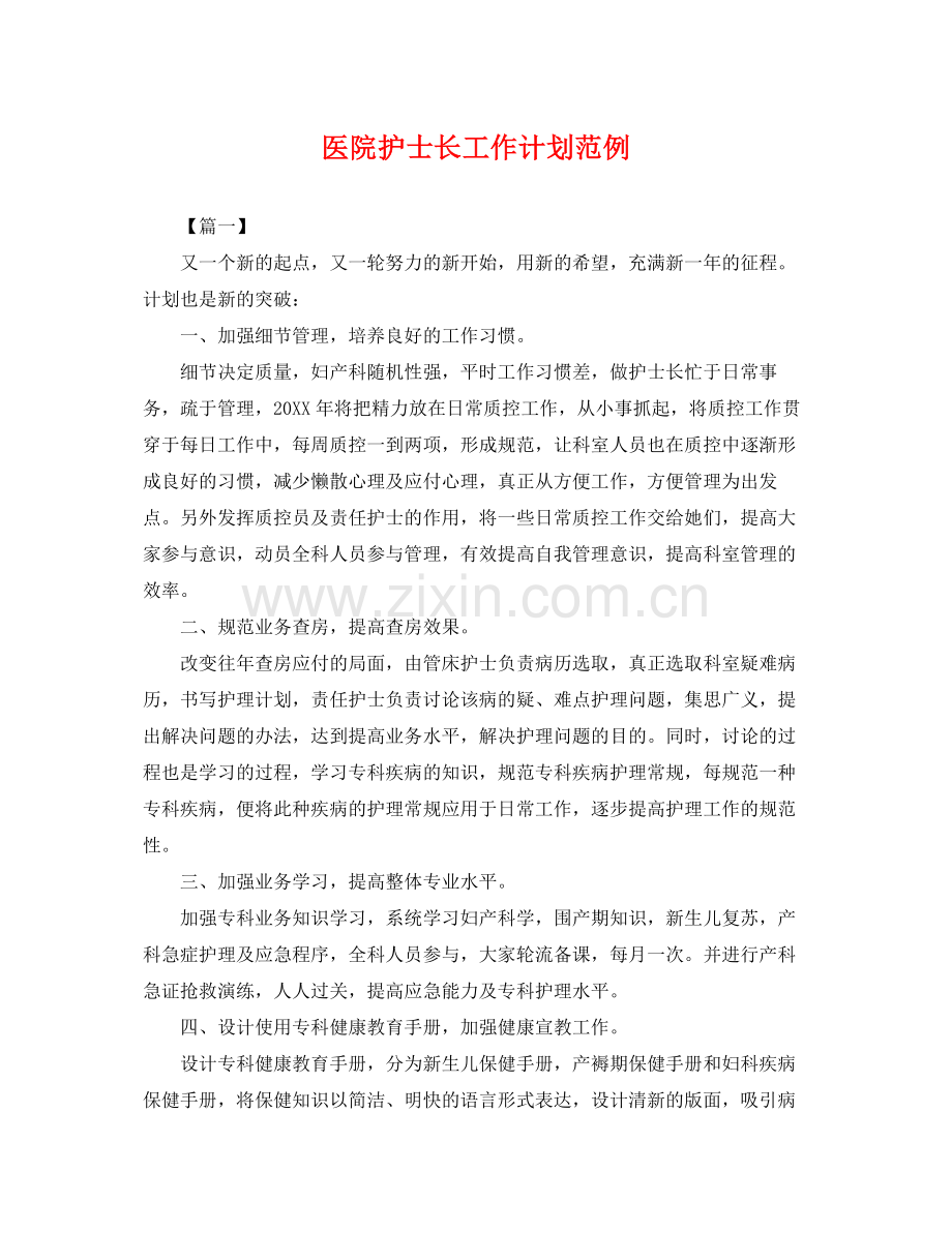 医院护士长工作计划范例 .docx_第1页
