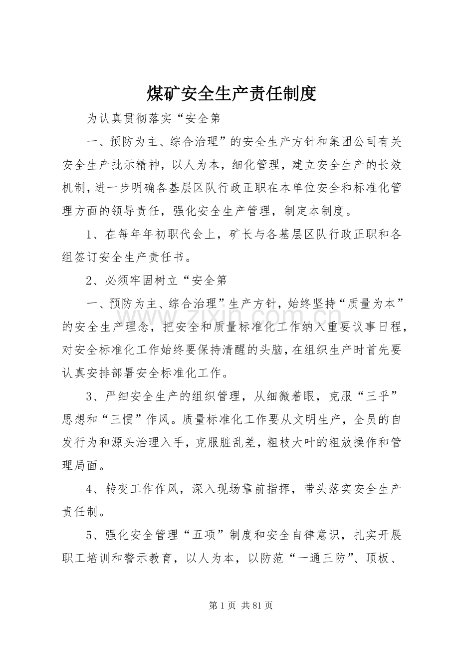 煤矿安全生产责任规章制度.docx_第1页