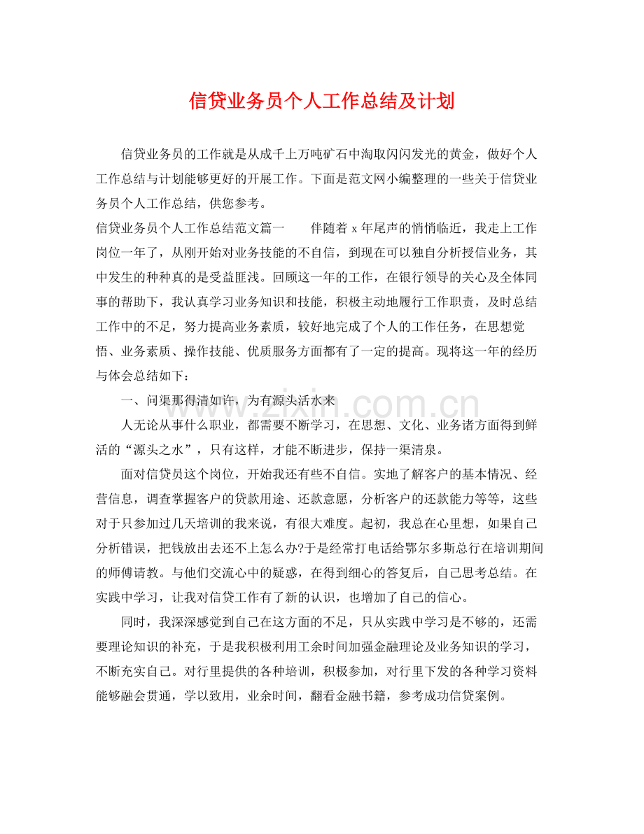 信贷业务员个人工作总结及计划 .docx_第1页