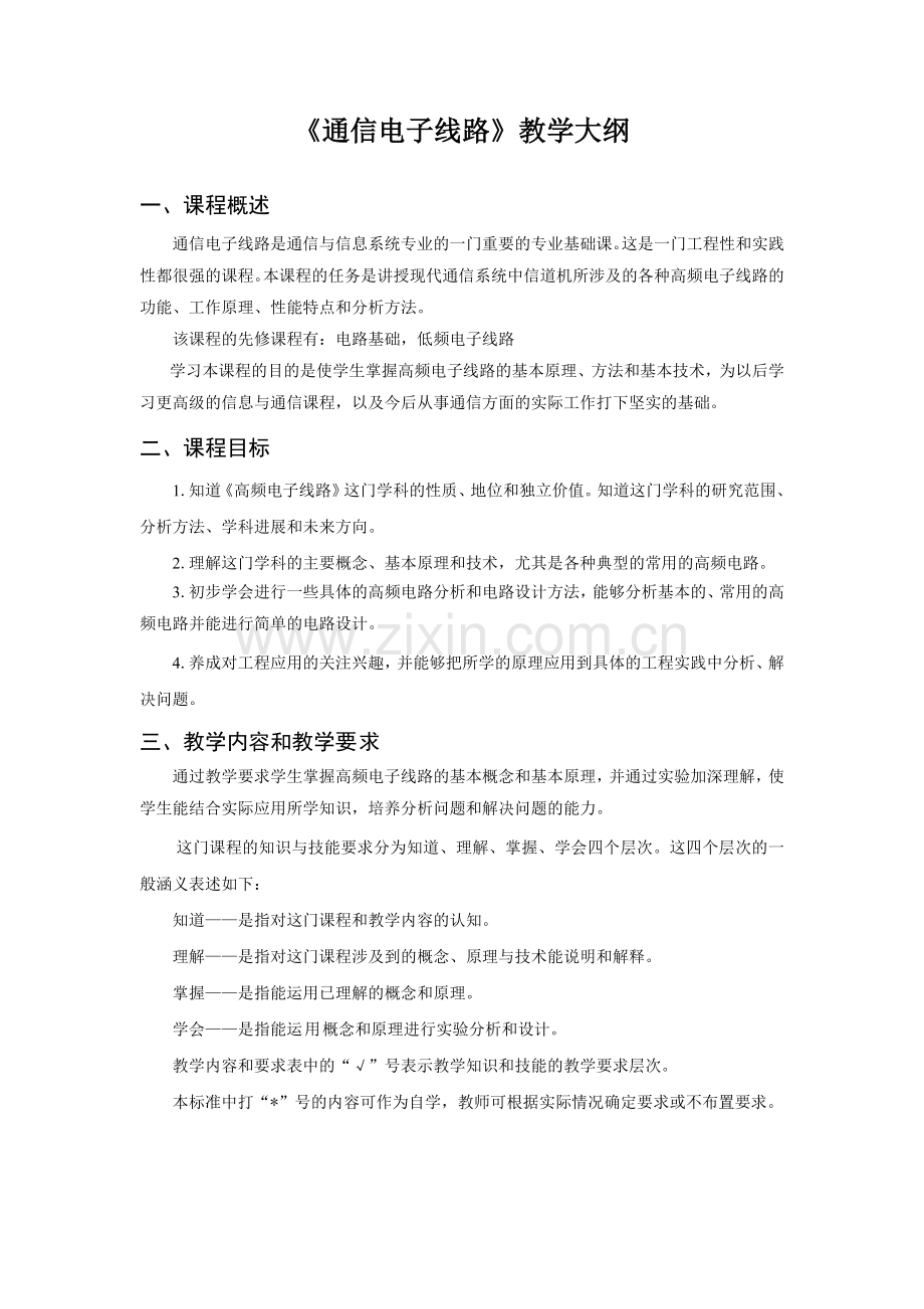 《通信电子线路》教学大纲.doc_第1页