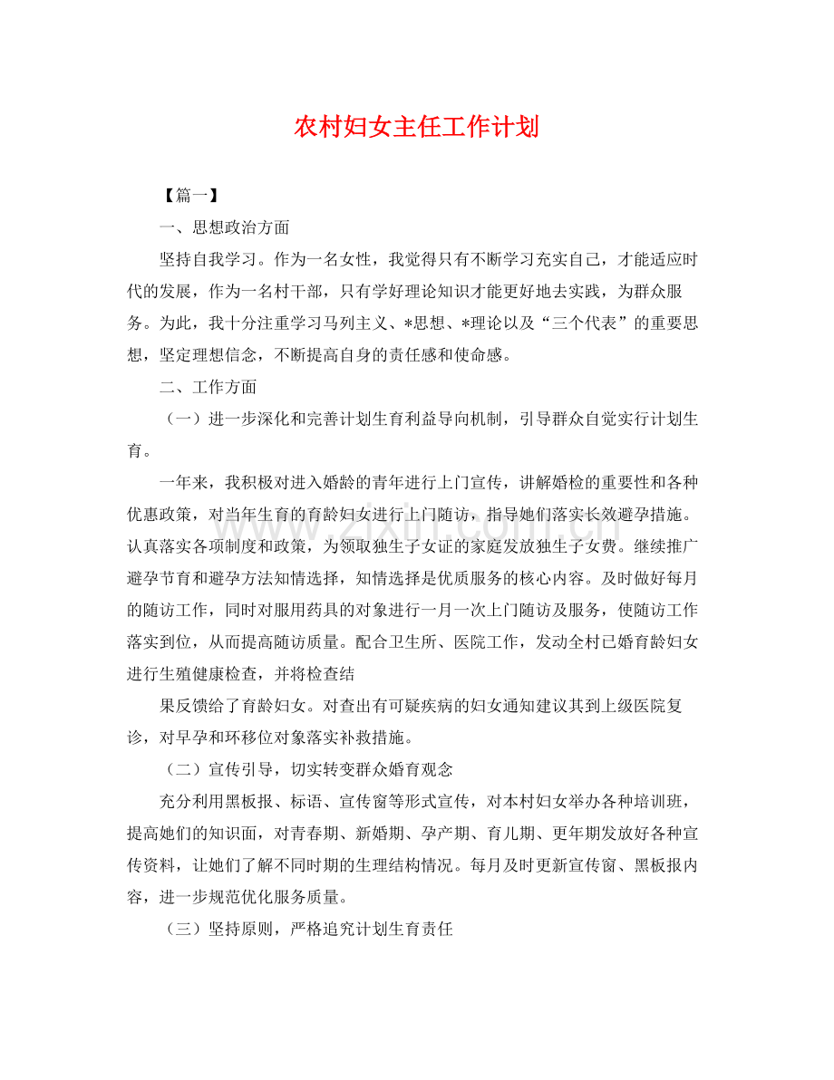 农村妇女主任工作计划 .docx_第1页