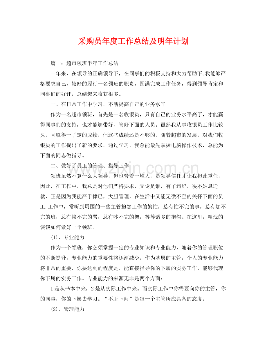 采购员年度工作总结及明年计划 .docx_第1页