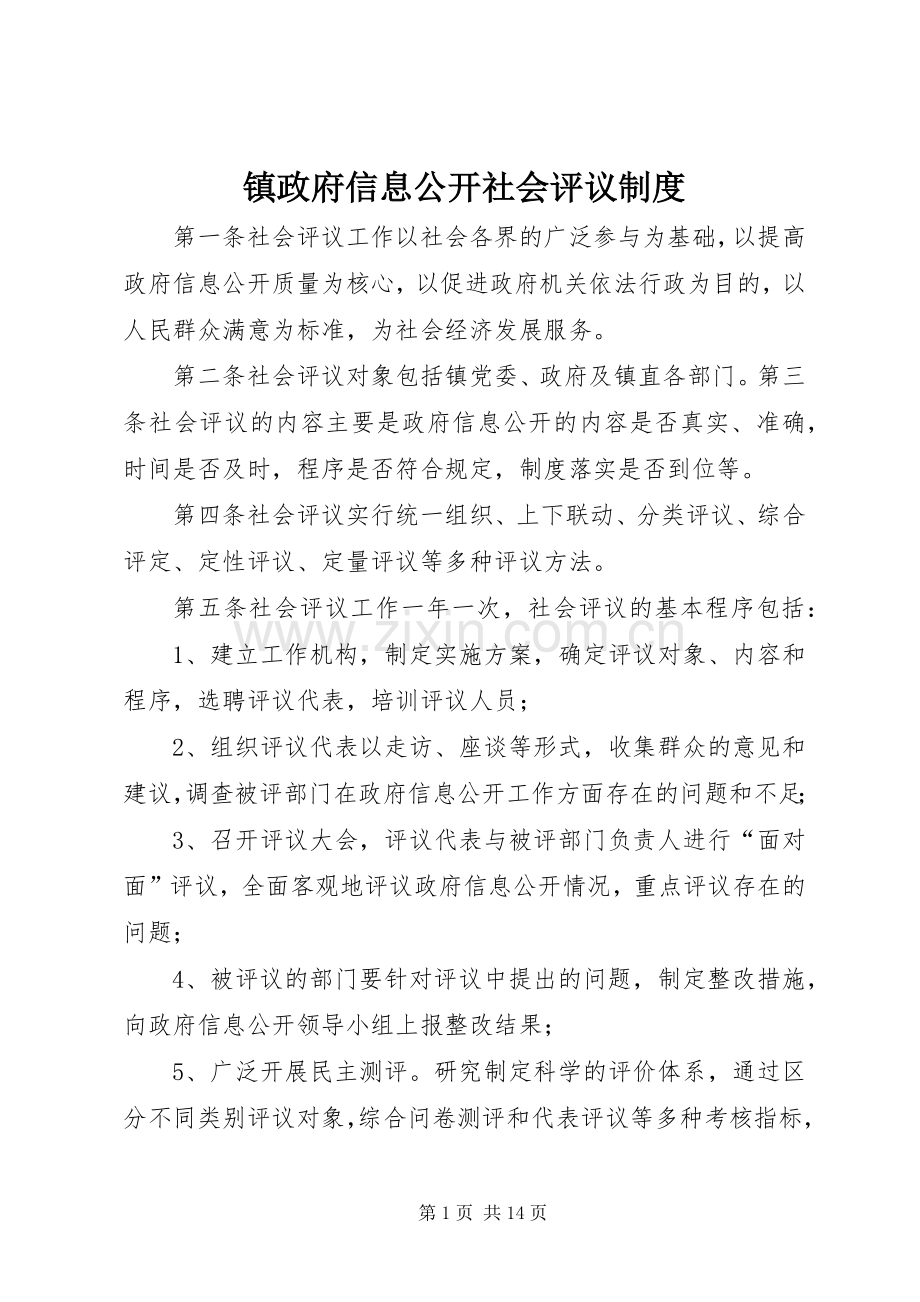 镇政府信息公开社会评议规章制度.docx_第1页