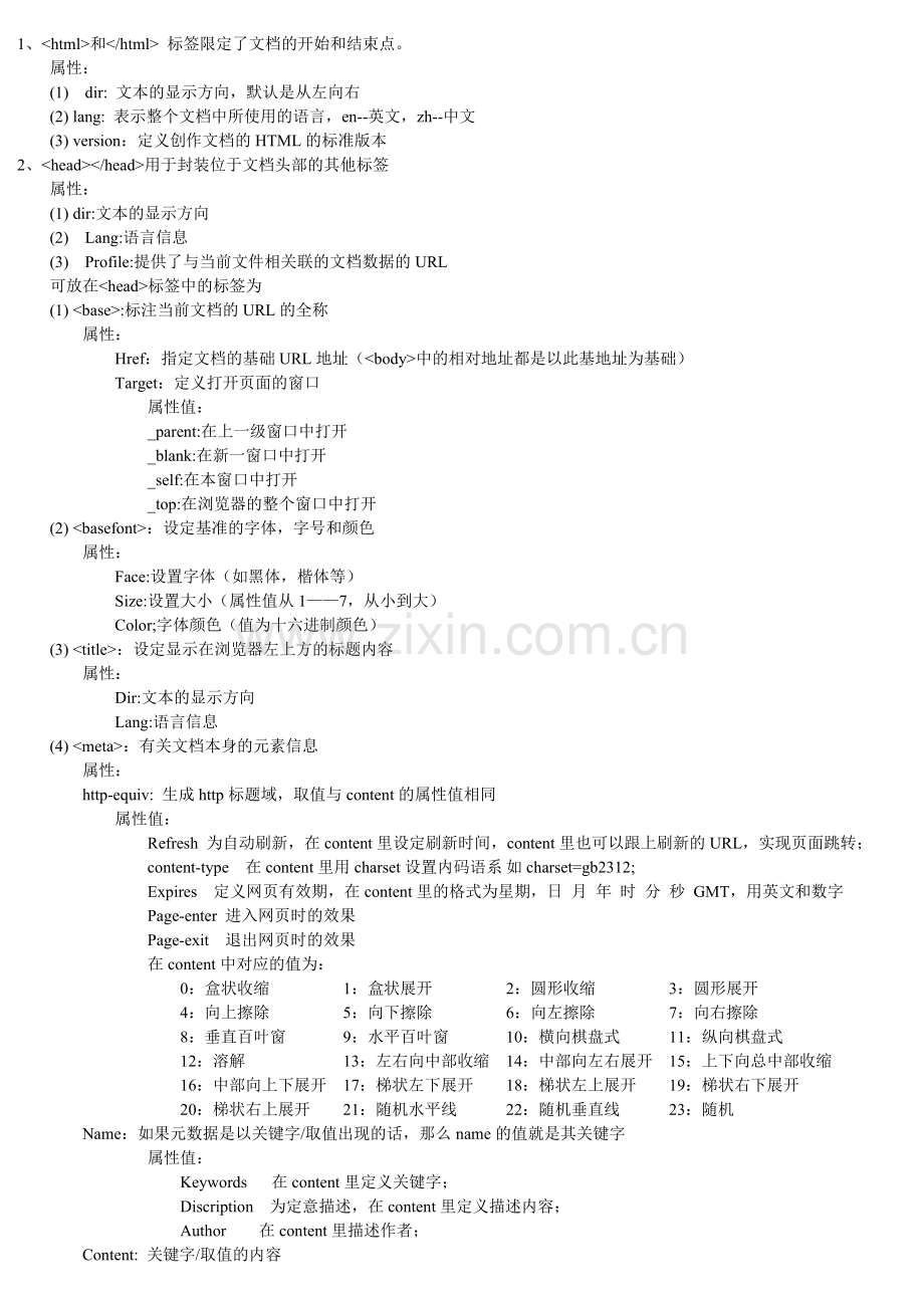 HTML+CSS+Javascript标签及属性.doc_第1页
