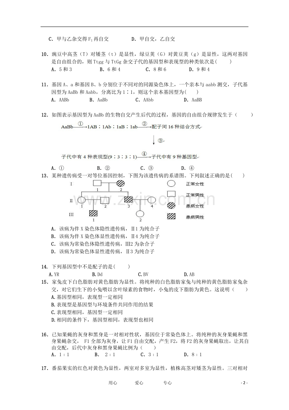 吉林省四校2011-2012学年高一生物下学期期中联考试题.doc_第2页