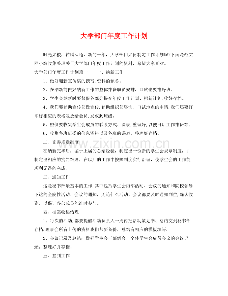 大学部门年度工作计划 .docx_第1页