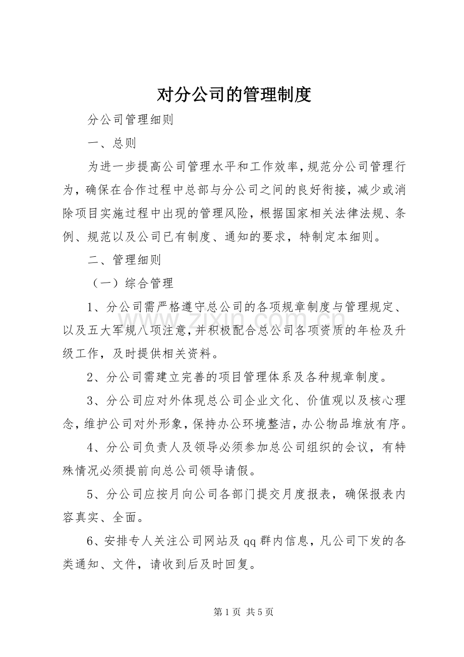 对分公司的管理规章制度.docx_第1页