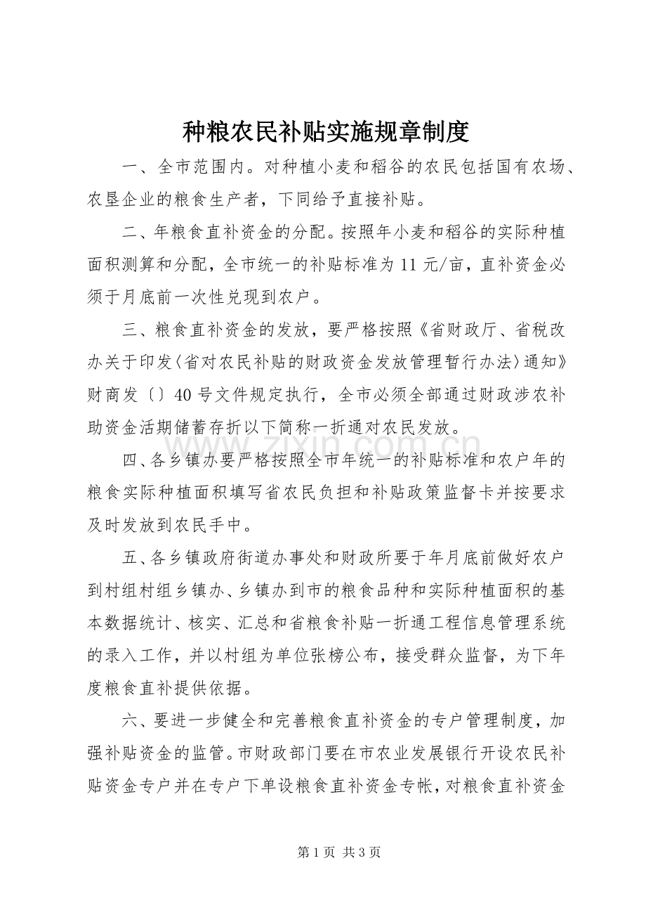 种粮农民补贴实施规章规章制度.docx_第1页
