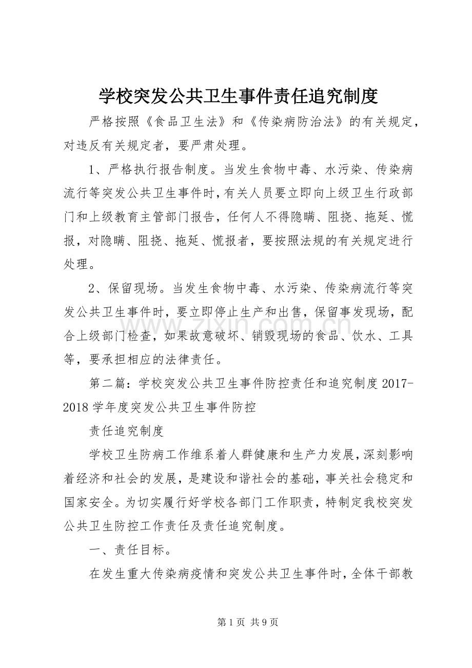 学校突发公共卫生事件责任追究规章制度.docx_第1页