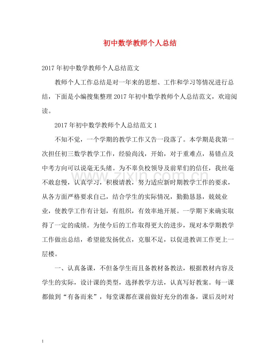 初中数学教师个人总结.docx_第1页