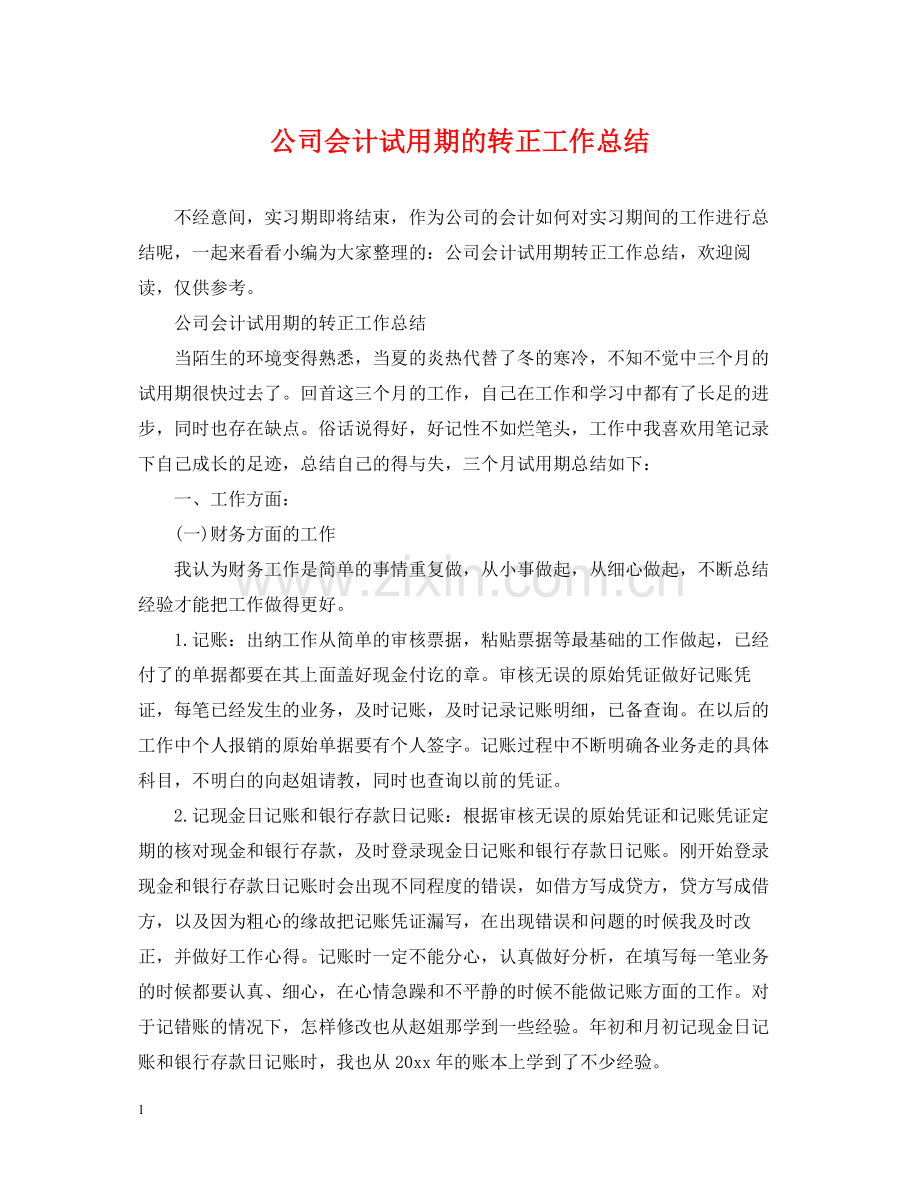 公司会计试用期的转正工作总结.docx_第1页